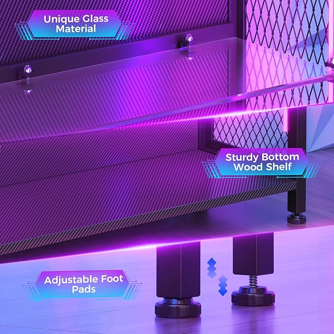 AODK Display Case with LED Lights, Display Cabinet with Glass Storage Shelves