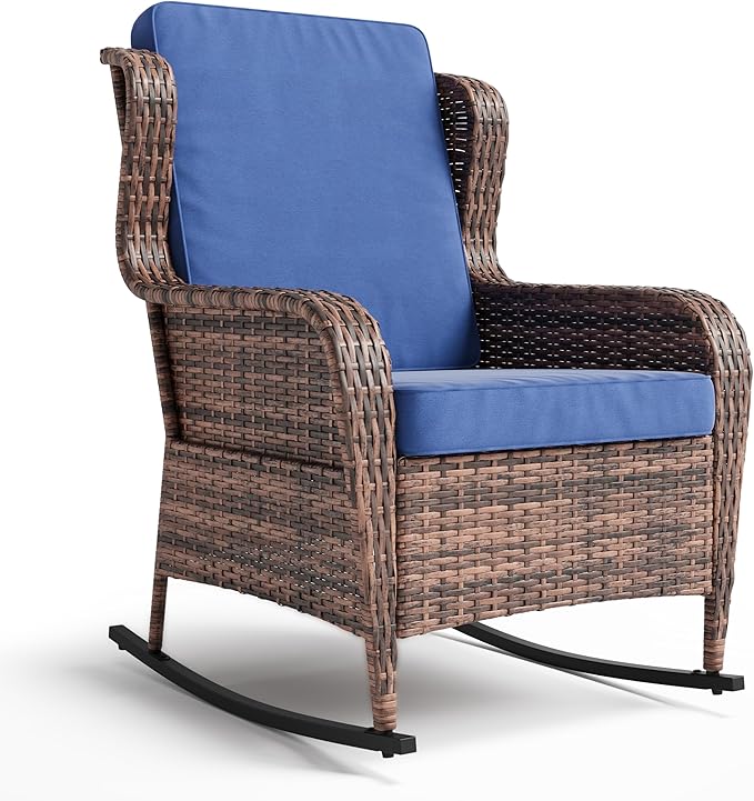 Garvee Outdoor Wicker Rocking Chair, 1 Piece Outdoor Rocking Chair, All Weather