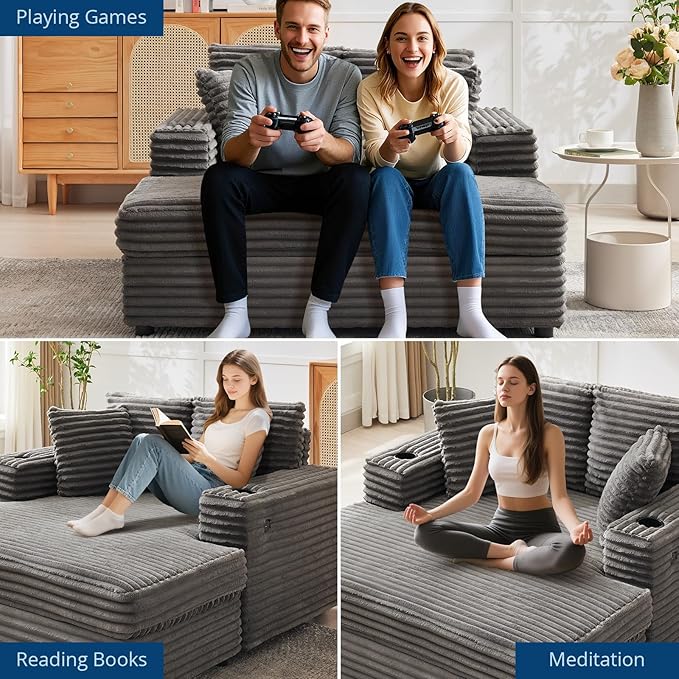 GarveeHome 60-inch Oversized Chaise Lounge Chair Indoor, Comfy Corduroy Lounge