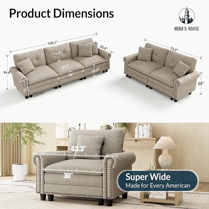 HERA'S HOUSE 2 Pieces Modular Sectional Sofa Sets, Oversized Couch Set