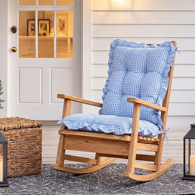 Lewtemi 2 Set Blue Gingham Rocking Chair Cushion Village Ruffled Rocking Chair