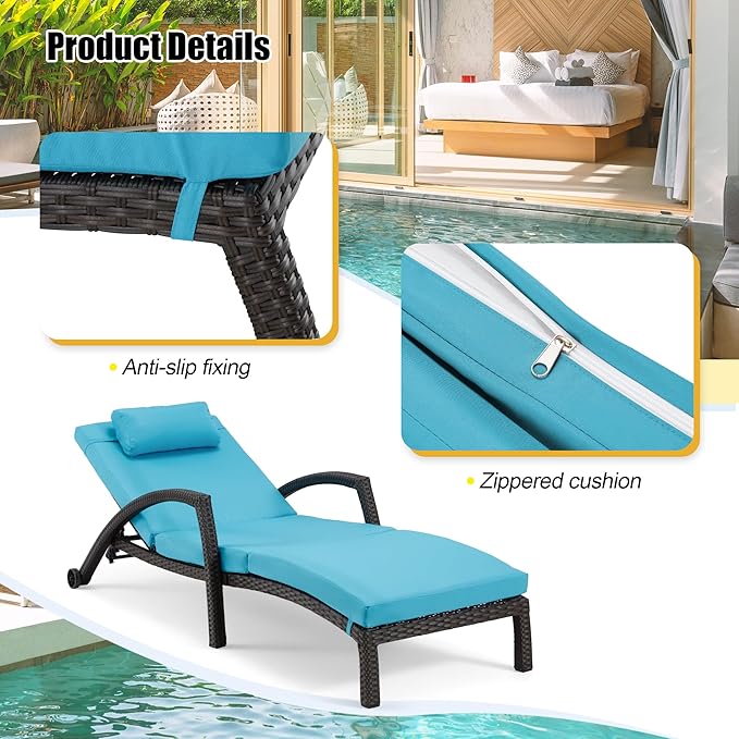 HOMREST Outside Chaise Lounge Chairs Set of 2, Adjustable 5 Position Outdoor PE