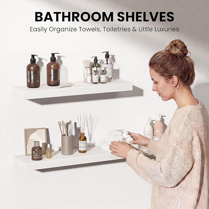 Fun Memories 16 Inch Floating Shelves Wall-Mounted, Engineered Wood Wall Shelves