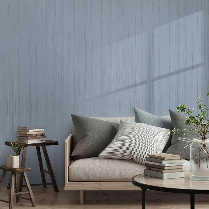 Grey Blue Grasscloth Peel and Stick Wallpaper 15.74" x 196.85" Textured Neutral