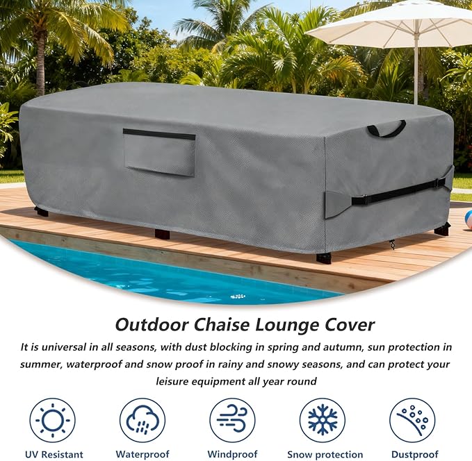 Waterproof Patio Lounge Chair Cover 2 Pack, Heavy Duty 600D Waterproof Outdoor