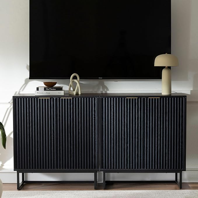 EYYTHUNG Fluted Cabinet with Storage Set of 3, Sideboard Buffet Cabinet with