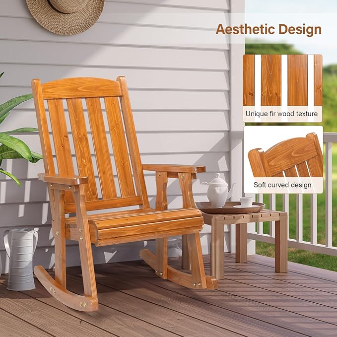 VINGLI Outdoor Rocking Chair, Heavy Duty 600 LBS Wooden Rocking Bench