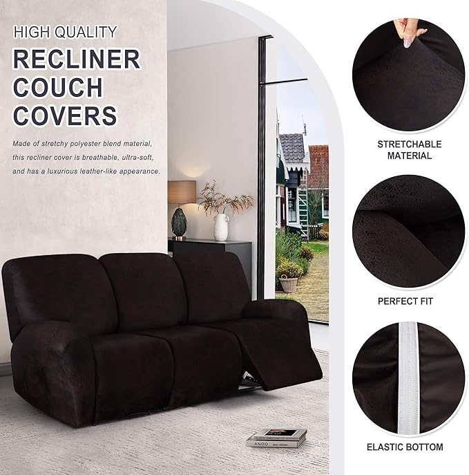 ANARACHON Leather Look Recliner Couch Cover, 8-Pieces Stretch Recliner Sofa