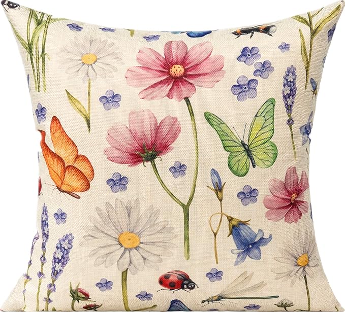 All Smiles Outdoor Patio Throw Pillow Covers 18x18 Set of 4 Spring Summer