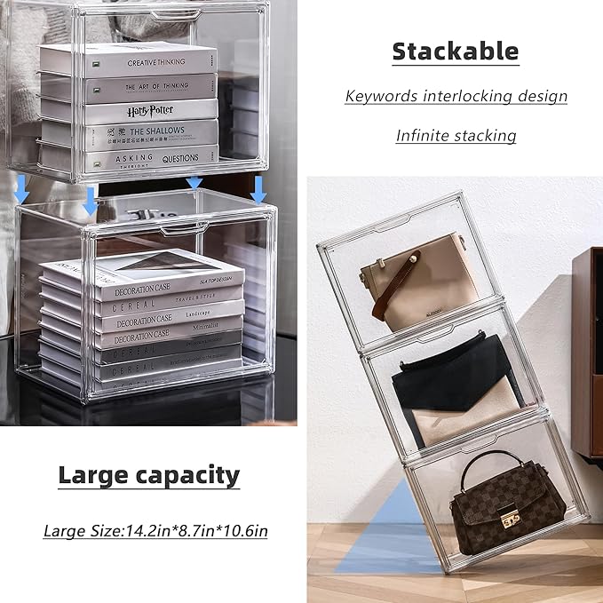Clear Acrylic Display Case, Stackable Plastic Storage Bins