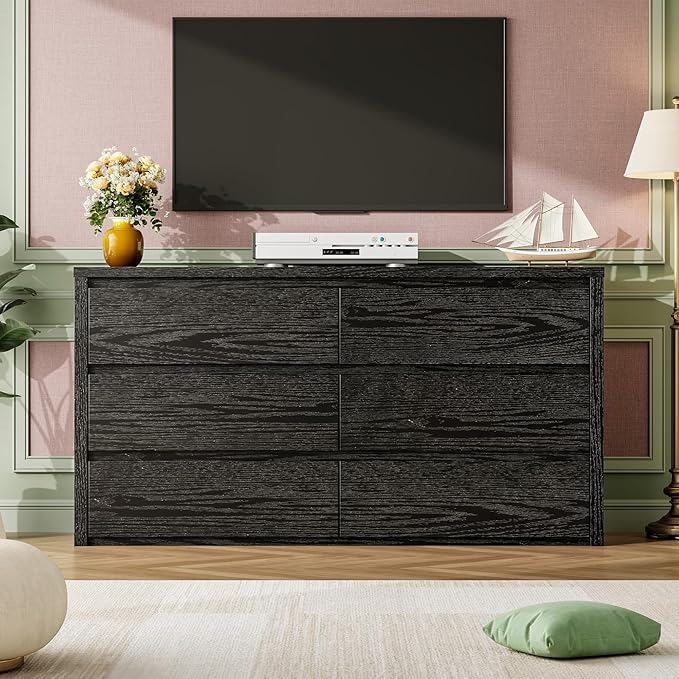 GarveeHome 6 Drawer Dresser for Bedroom, Wide Wood Chest of Drawers Handle Free