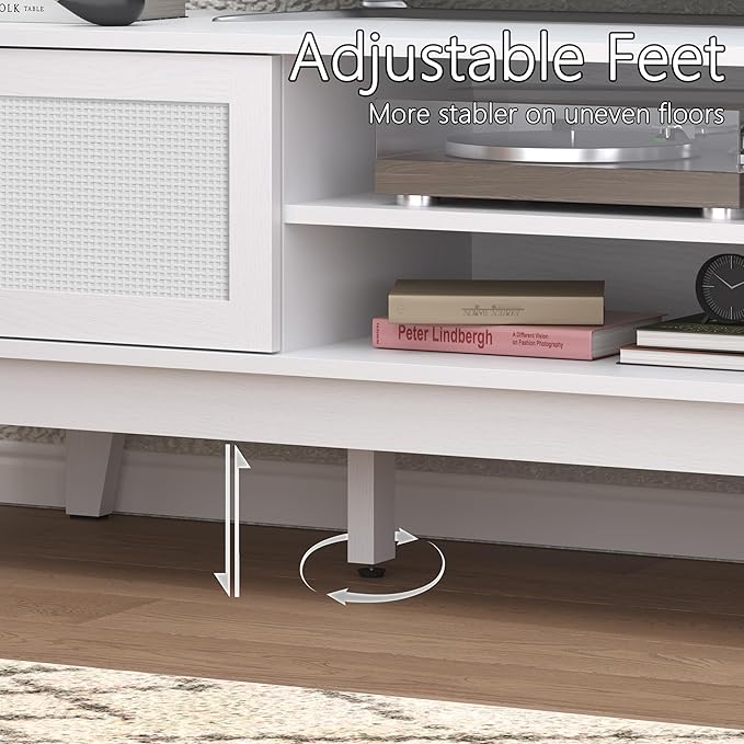 Xixini Boho TV Stand for 55 65 Inch TV, Rattan Entertainment Center