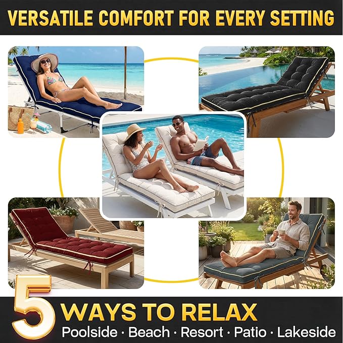 2 Pack 80x26 Inch Folding Chaise Lounge Cushion Quick Dry