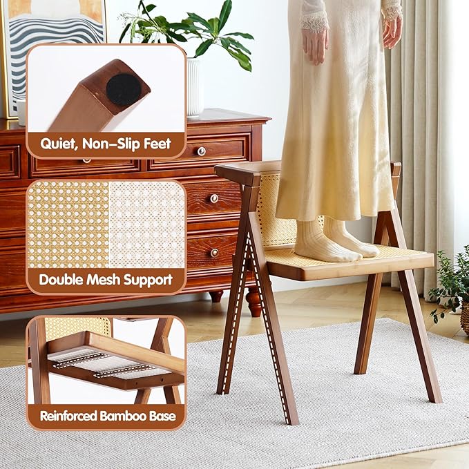 Furlide Rattan Dining Chair, Mid-Century Accent Armchair, Wicker Chair