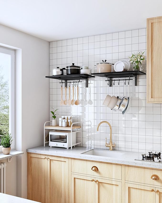 CHOEZON Wall-Mounted Pot Racks, Floating Shelves, Vintage Pot Hangers