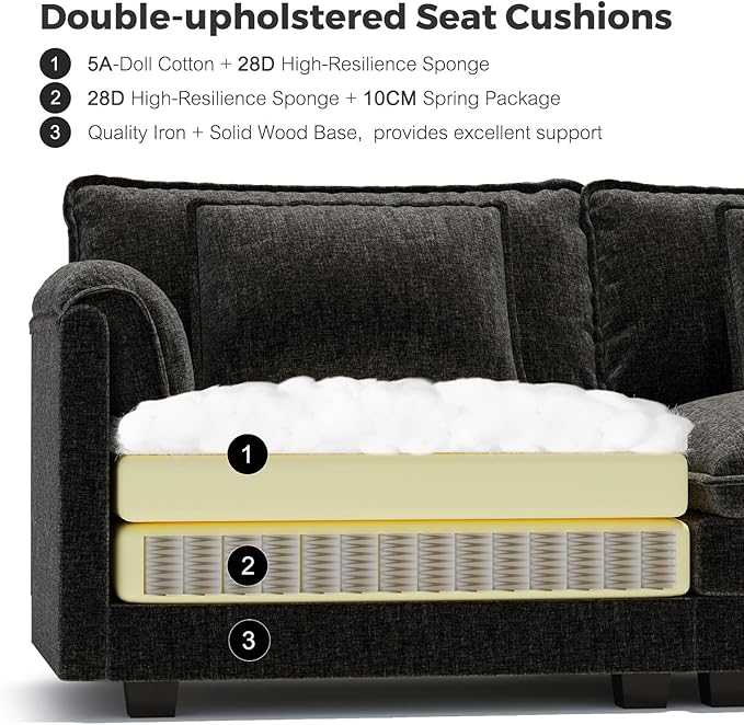 ELUCHANG 150" Modular Sectional Sofa, Comfy Deep Seat Cloud Couch, 6 Seater U