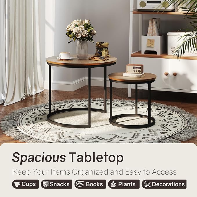 Otterease Nesting Tables Set of 2, Round Coffee Table, Small Nesting Coffee