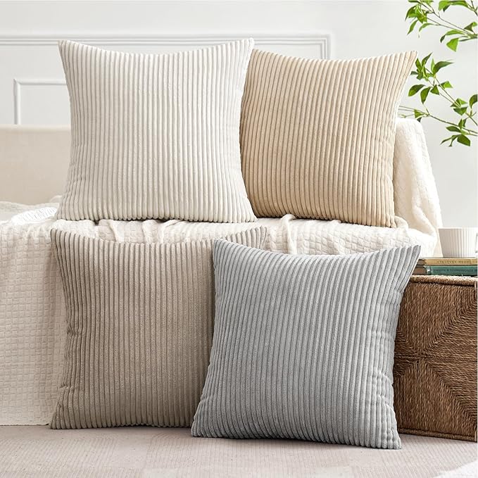MIULEE Boho Farmhouse Throw Pillow Covers 18x18 Inch Set of 4 Neutral Tan