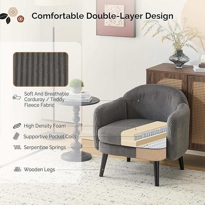 VINGLI 30.3" Wide Modern Barrel Accent Armchair