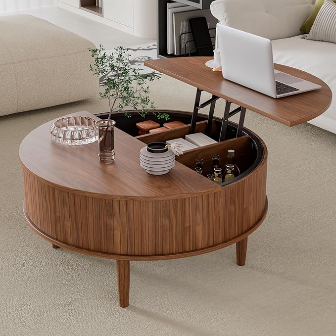 Round Fluted Lift Top Coffee Table