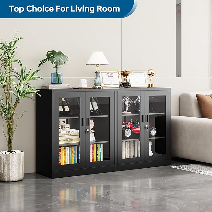 PEUKC Display Cabinet with Acrylic Doors, 35.4 Inches Metal Curio Storage