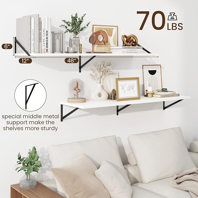 Fun Memories Floating Shelves for Wall, 12 Inch Deep Floating Shelves Set of 2