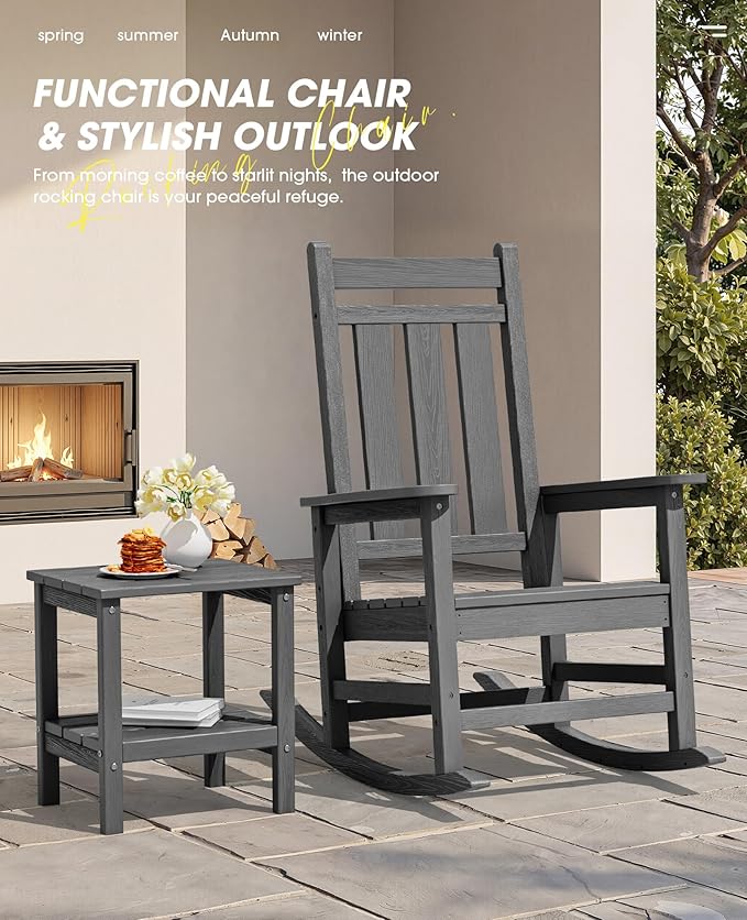 KINGYES Oversized Outdoor Rocking Chair, All-Weather Patio Rocking Chairs