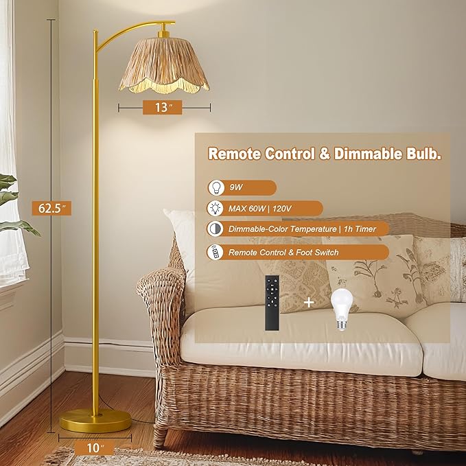 Oneach Boho Floor Lamp with 3 Color Temperatures, Farmhouse Floor Lamps