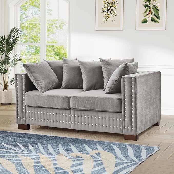 60.5"W Loveseat Sofa, Velvet Mid Century Modern Couch