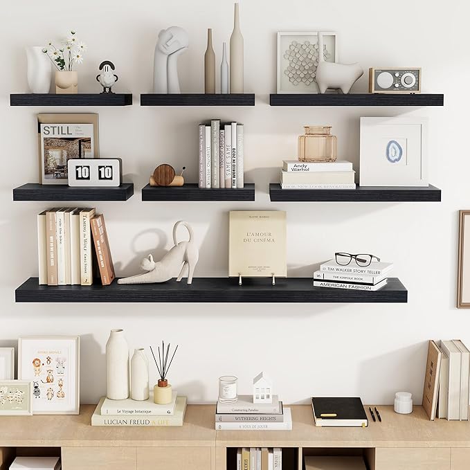 Acovy 32 Inch Floating Shelves, 3D Textured Wood Grain, Wooden Shelves