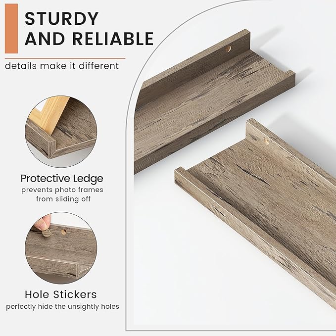 Floating Picture Ledge Shelves for Wall Set of 8, 16 Inch Wall Shelves