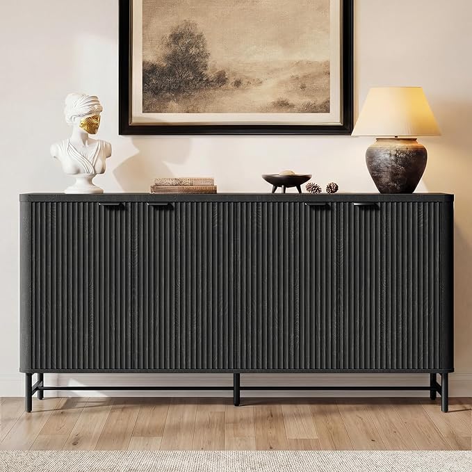 Fatmok 65" Buffet Cabinet with Storage, Fluted Credenza Sideboard with 4 Doors
