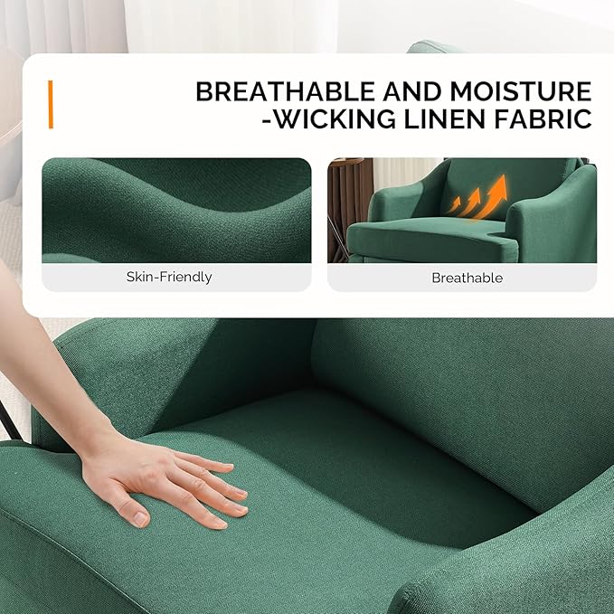 VINGLI Linen Fabric Accent Chair Green, Modern Upholstered Armchair, Comfy Sofa