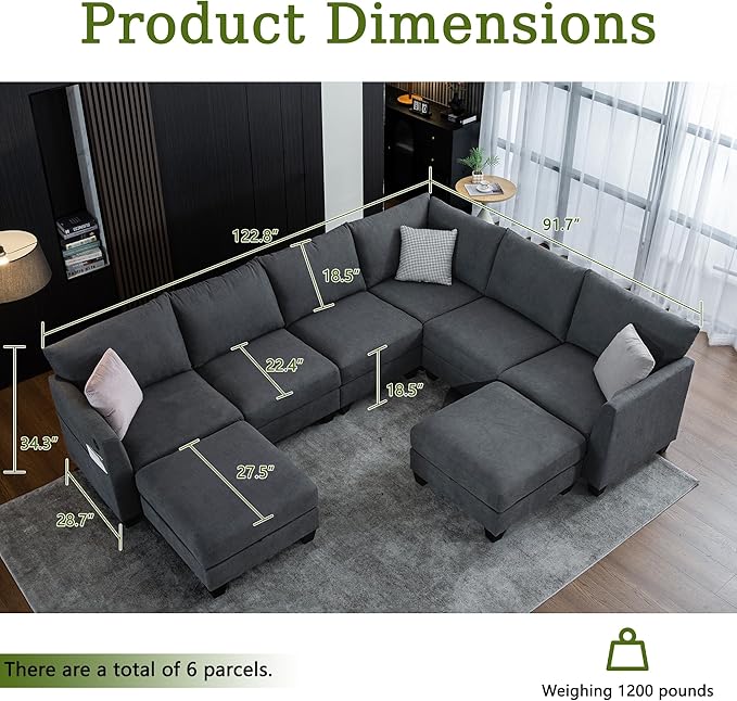 122.8" Large Sectional Couches for Living Room, 6 Seater L Shaped Modular