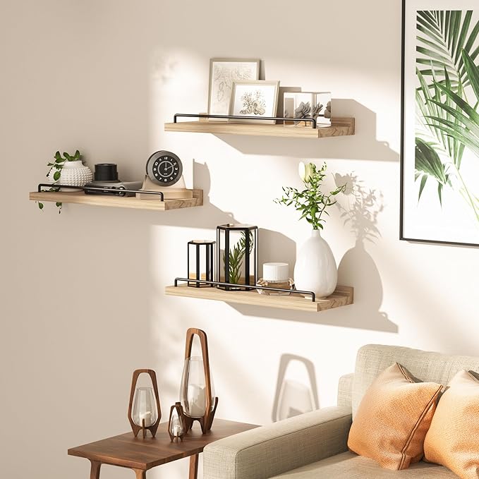 RYOFOBETTO Floating Shelves for Wall Decor, Light Brown Wood Shelves for