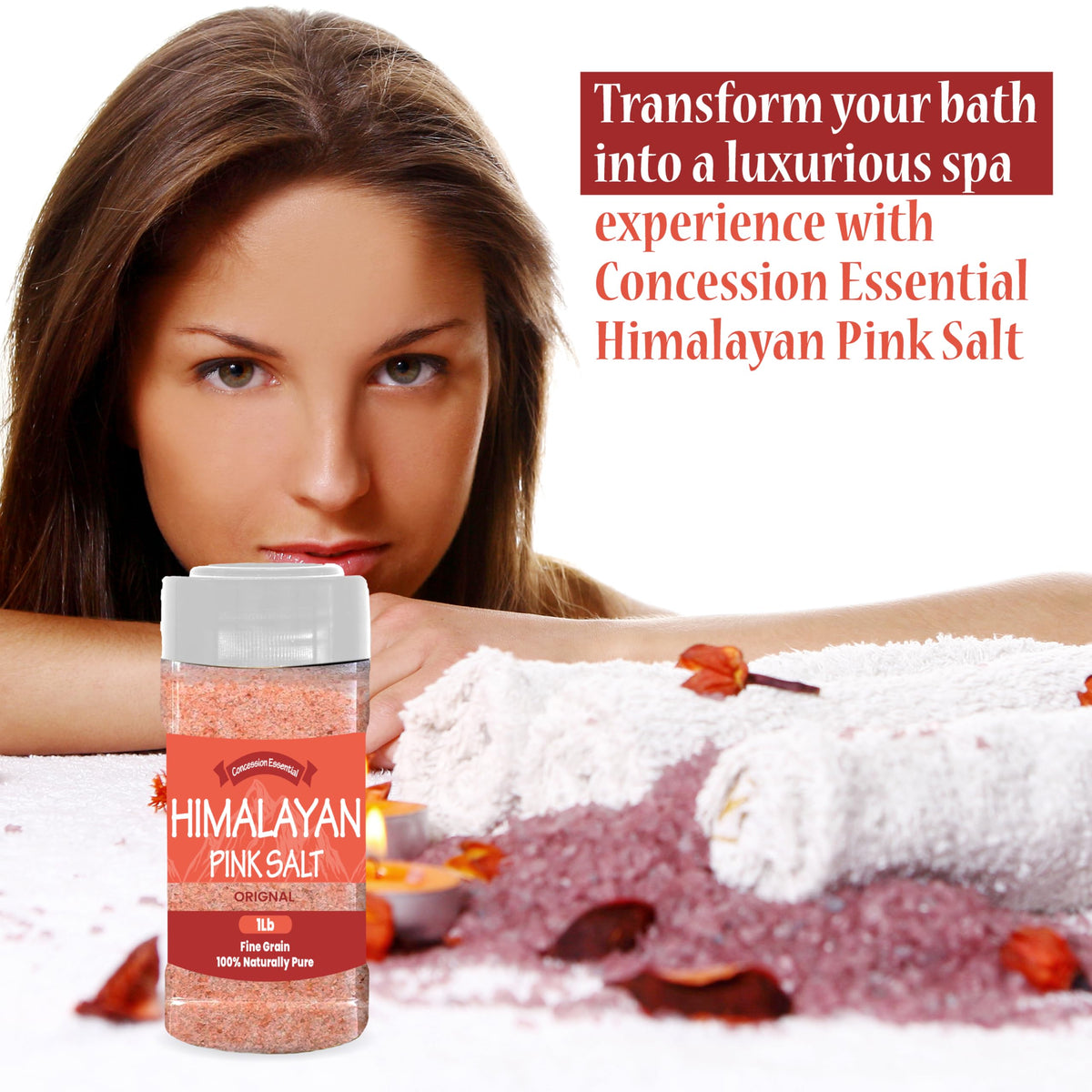 Concession Essentials- Himalayan Fine Grain Pink Salt (1lb) Includes a 3" Wooden Scoop