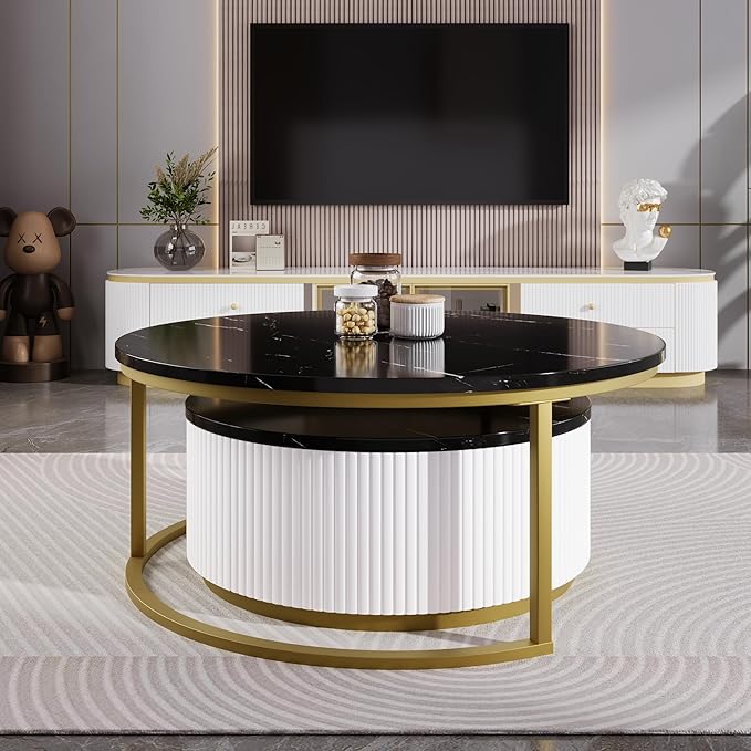 27.6" Modern Round Nesting Coffee Table Fluted