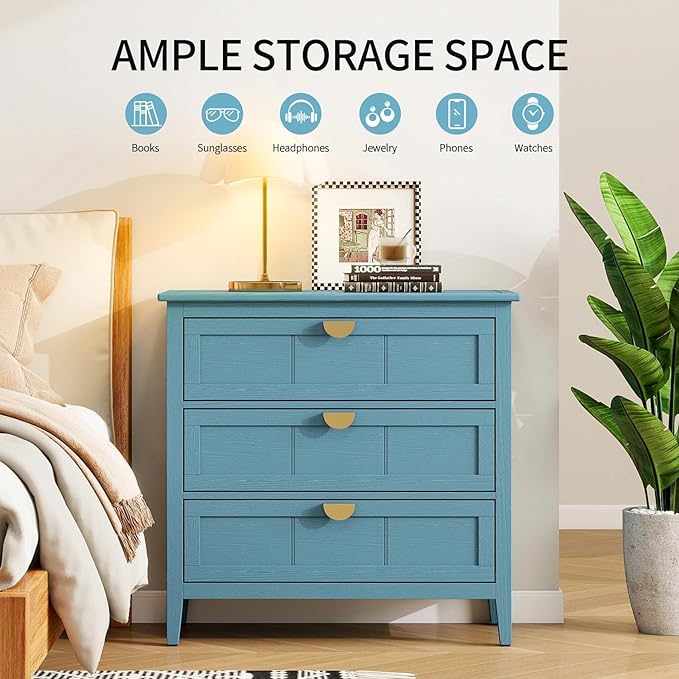 31.5" Accent Storage Cabinets, Modern 3-Drawer Decorative Side Table