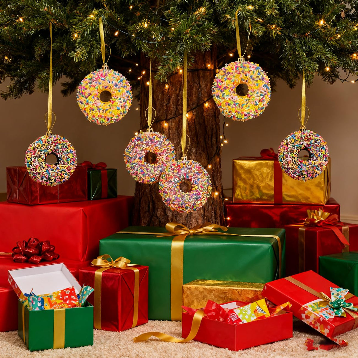 LANGXUN 6pcs Donut Candy Land 2025 Xmas Birthday Party Wedding Suppiles Decoration, Hanging Candy Cane Christmas Tree Décor, Christmas Decorative Hanging Ornaments Crafts