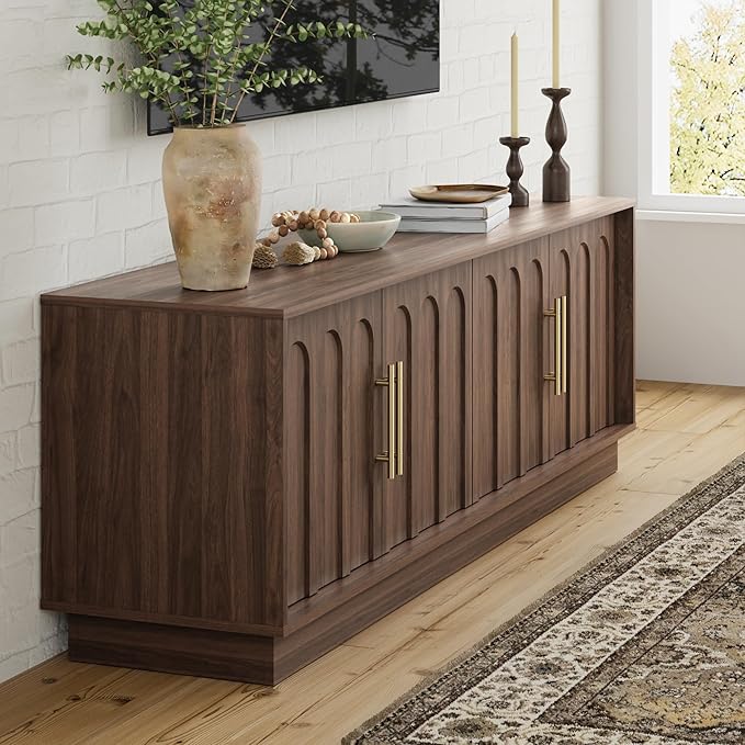 FORTUNETEC TV Stand for 75 Inch TV, Mid Century Modern TV Stand