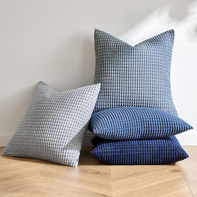 MIULEE Blue Decorative Pillow Covers 22x22 Inch Set of 4 Boho Western Farmhouse