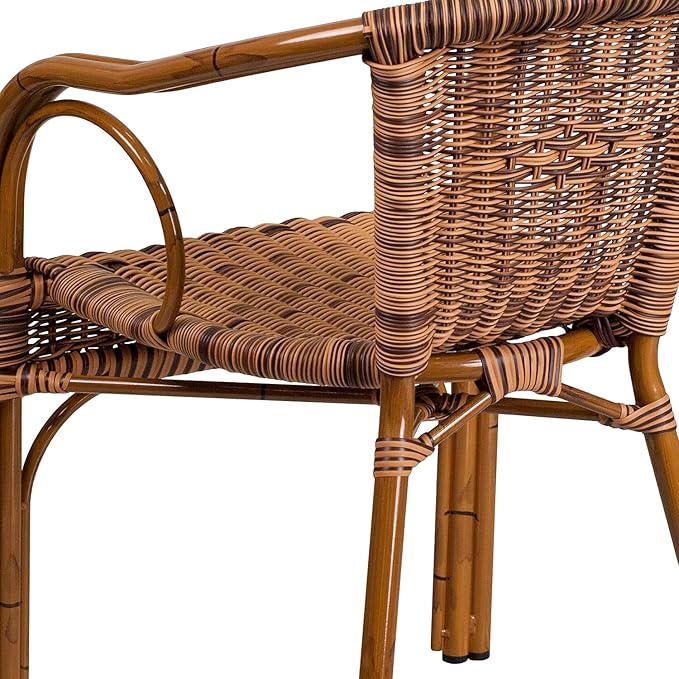 Flash Furniture 3 Pack Cadiz Series Burning Brown Rattan Restaurant Patio Chair