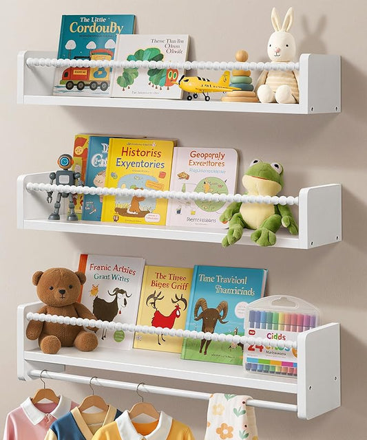 Maxpeuvon 23 Inch Kids Bookshelves Set of 3, Natural Wooden Floating Shelves