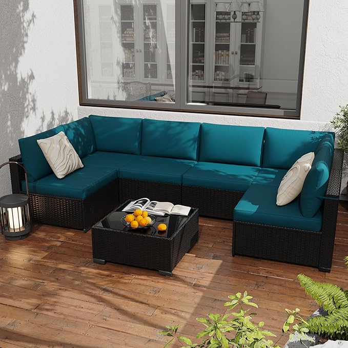 KIGOTY 7-Piece Patio Furniture Set, All-Weather PE Rattan Outdoor Sectional Sofa