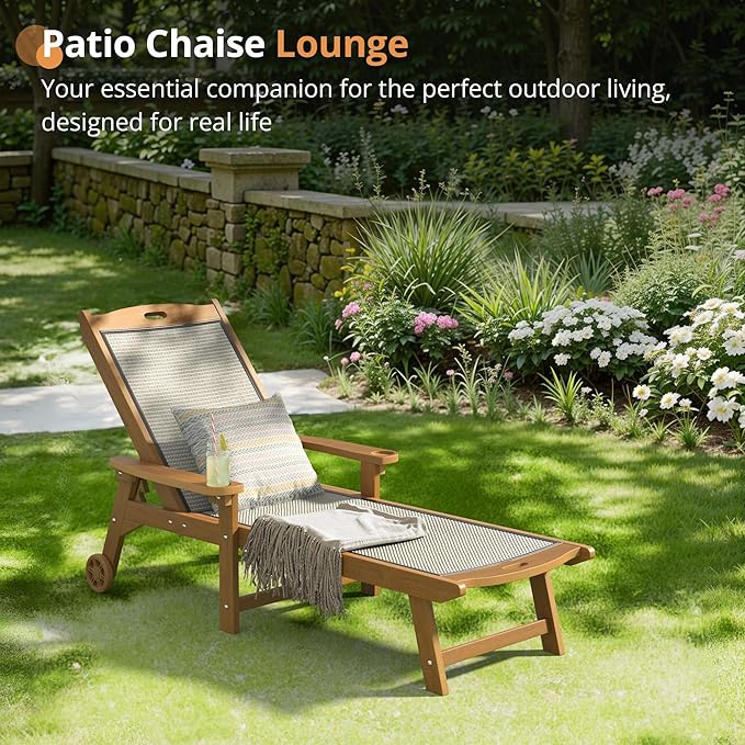 LUE BONA Chaise Lounge Chair Outdoor, HDPS and HDPE Wicker Material, Patio