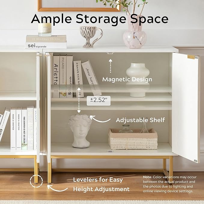 EYYTHUNG Fluted Cabinet with Storage Set of 3, Sideboard Buffet Cabinet with