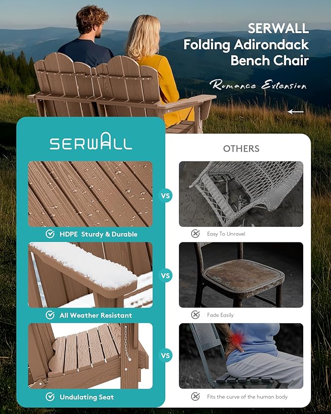 SERWALL 5 Pieces HDPE Patio Adirondack Chair Set, 2 Adirondack Chair