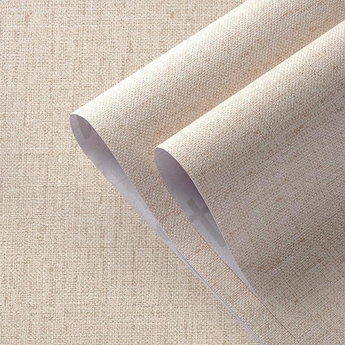 Beige Textured Contact Paper Grasscloth Wallpaper Peel and Stick Linen Self