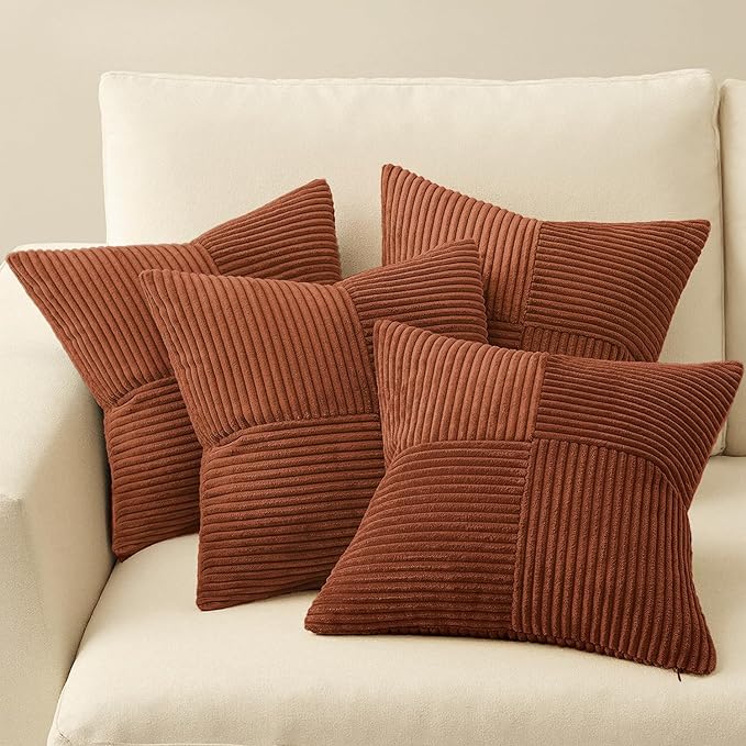 MIULEE Boho Farmhouse Rust Decorative Throw Pillow Covers 18x18 Inch 4 Packs