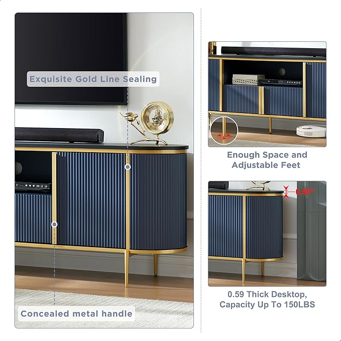 OKD 70" Fluted TV Stand with Storage, Faux Marble Top Entertainment Center